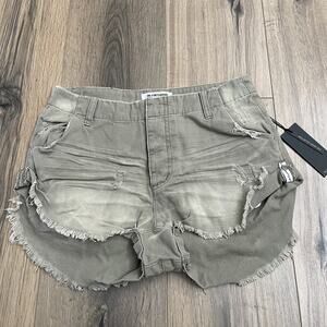 NEW ONE x ONE TEASPOON Green Denim Shorts Size 23 Low Rise Relaxed Fit Sailors